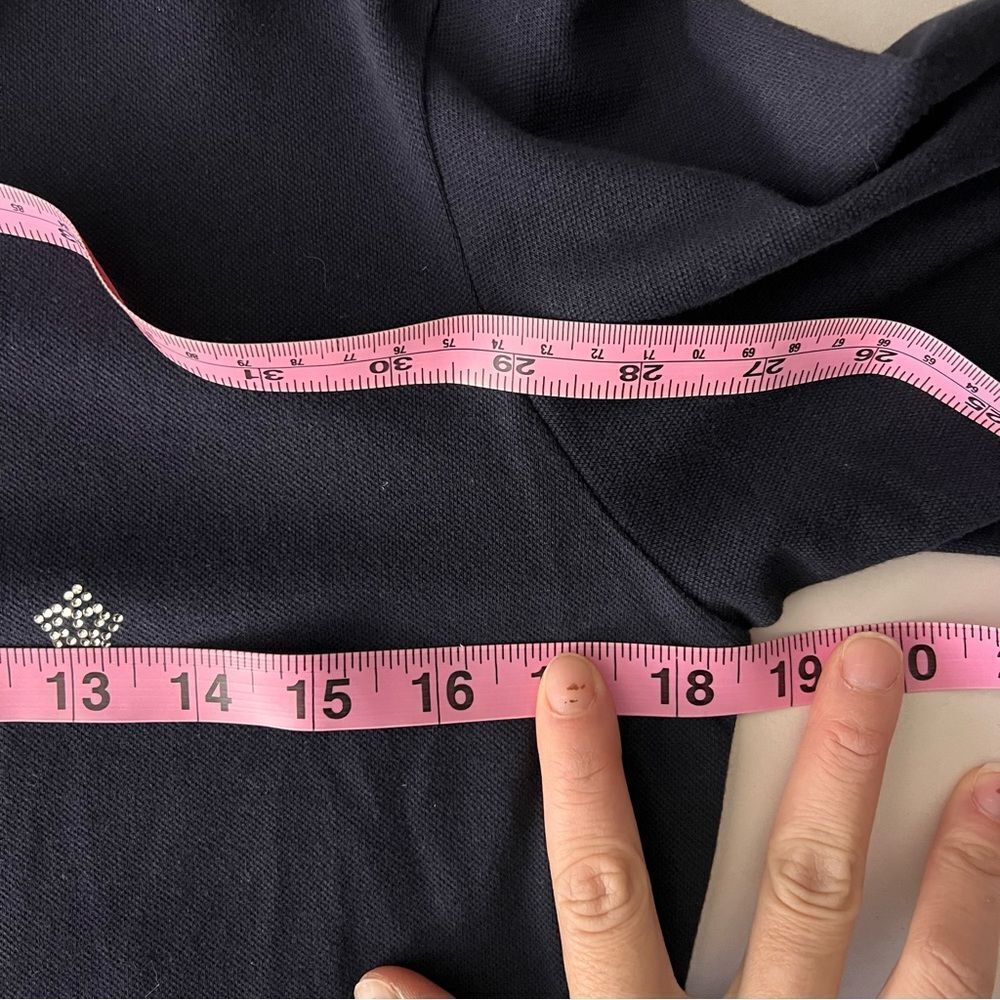 Les Copains Navy Button Down Sweater with White Collar Cardigan Top size 44 prep - Picture 8 of 8
